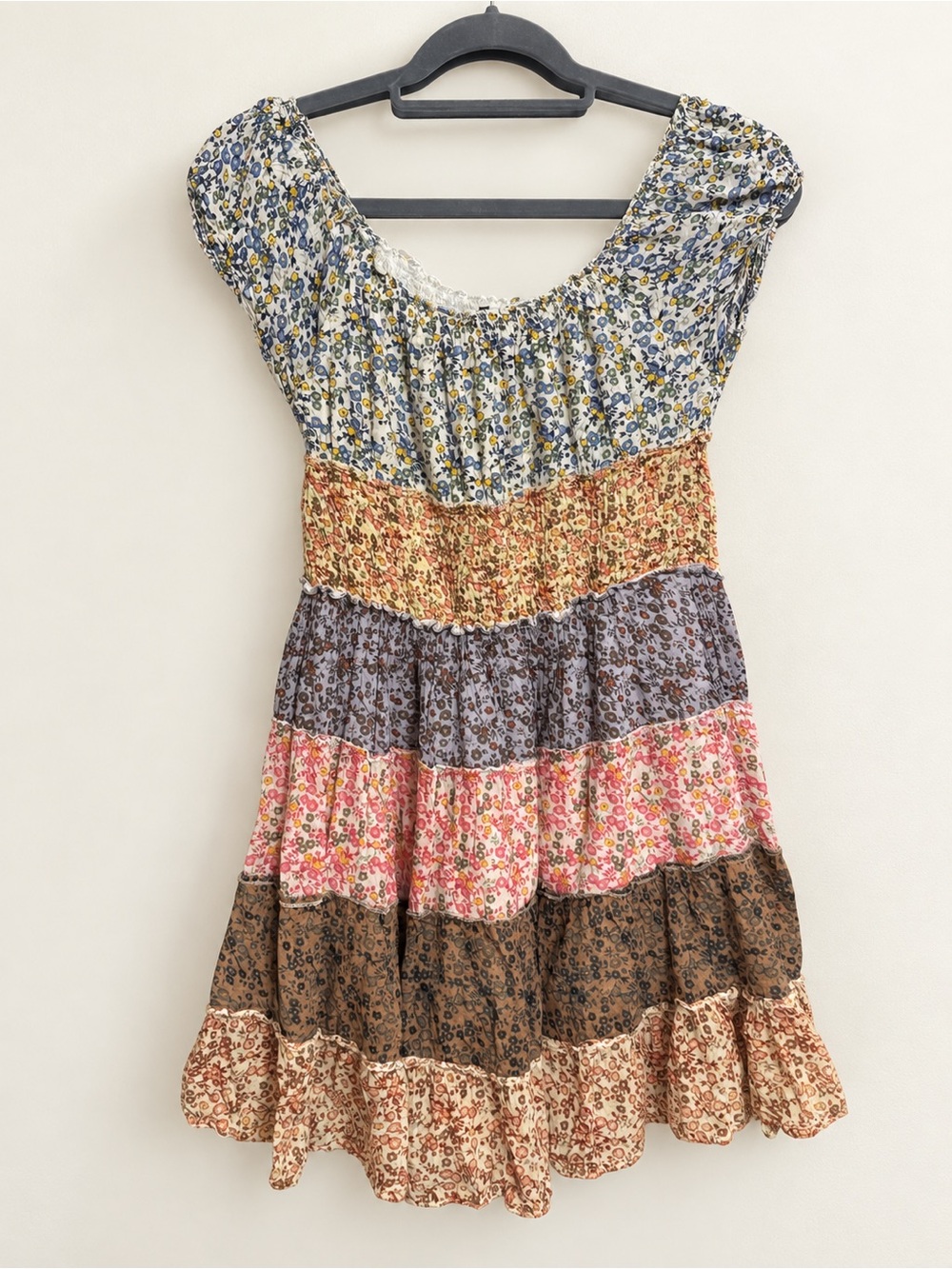 Jackpot Floral Patchwork Cotton Tiered Peasant Dress Size L